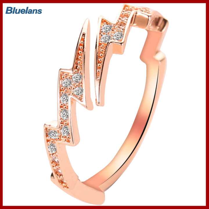 Bluelans®แหวนประดับแหวนปรับขนาดได้ฝังเพชรสังเคราะห์รูปทรงสายฟ้าสร้างสรรค์สำหรับผู้หญิง