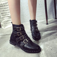 Woman Chunky Platform Motorcycle Booties Leather High Heel Ankle Boots Women Fashion Martin Boots Rivets Big Head Punk Boots