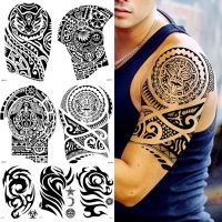 Black Gold Tiki Totem Cow Temporary Tattoos For Men Adults Realistic Thorn Tattoo Sticker Arm Leg Waterproof Tatoos Maori