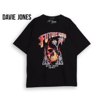 【New】DAVIE JONES เสื้อยืดโอเวอร์ไซส์ พิมพ์ลาย สีดำ Graphic Print Oversized T-Shirt in black TB0293BK