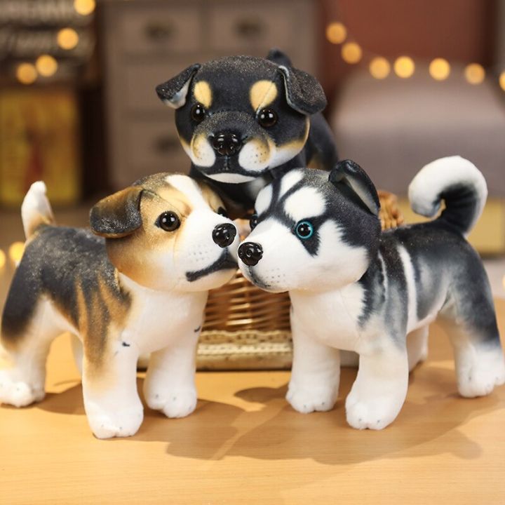 ตุ๊กตานุ่มตุ๊กตาหมาสัตว์สำหรับเด็กผู้ชาย-ของเล่นตุ๊กตาสุนัขน่ารักจำลองสุนัขฮัสกี้น่ารัก-akita-rottweiler-1ชิ้น18ซม