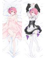 60X180Cm 2WAY Re:Zero Ram ปลอกหมอน3D ผู้ใหญ่สองด้านกอดปลอกหมอนคอสเพลย์อะนิเมะ Fullbody ปลอกหมอน