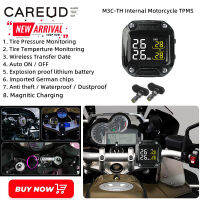 CAREUD M3C-WI-S จักรยานยนต์ไร้สายจอแสดงผล TPMS LCD ยางรถจักรยานยนต์เครื่องวัดความดันลมยางความดันพร้อมเซ็นเซอร์ภายนอก2ตัวสำหรับยามาฮ่าเคทีเอ็มฮอนด้าคาวาซากิ Suzuki