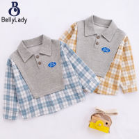 Boys Long Sleeves Polo Shirt Fashion Simple Plaid Printing T-shirt Lapel Casual Tops【fast】