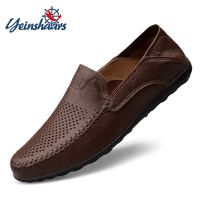 YEINSHAARS Genuine Leather Men Casual Shoes Luxury Brand Mens Loafers Moccasins Breathable Slip on Driving Shoes Plus Size 37-47