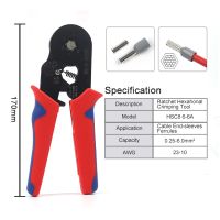 ชุดตัวยึดคีมตัดสายไฟขนาดเล็กแบบท่อคีมจีบ HSC8 6-4A 0.25-10Mm ² 23-7AWG 6-6A 0.25-6Mm ² ความแม่นยำสูง