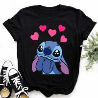 New Womens T-shirts Tops Stitch Pattern Tops Short Sleeves Cute Stitch Disney Women Crew Neck Top Y2k Short Sleeves