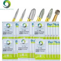 WAVE Dental Tungsten Carbide Burs Gold Plated High-Speed Refinement Bur 12 Bladed TF Series For High Speed Handpiece 5Pcs/Pack