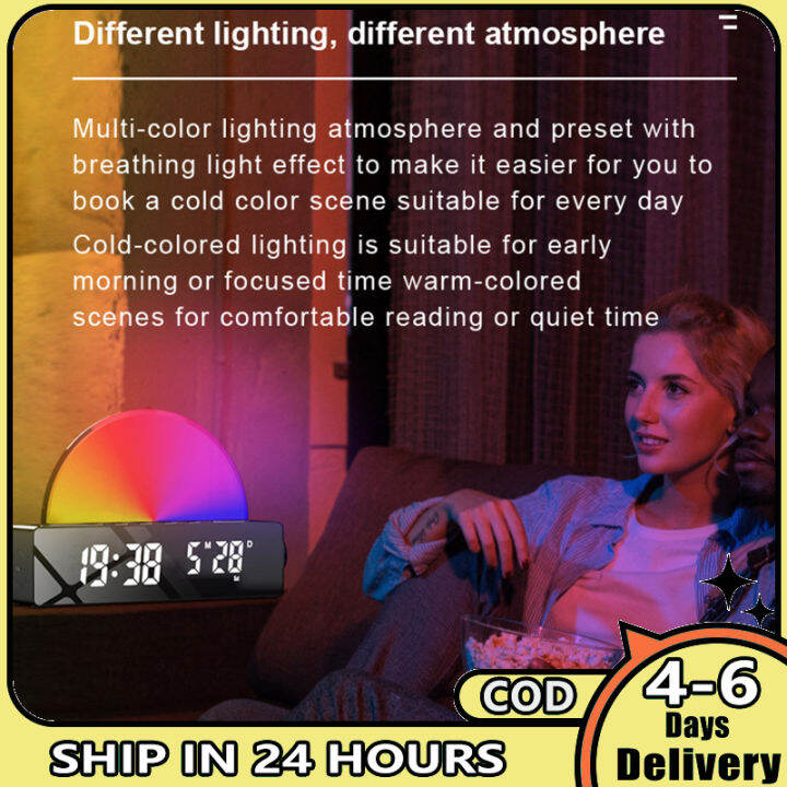 Led Digital Sunrise Alarm Clock 12/24 Hour Colorful Night Light Bedside