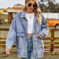 2023 Autumn New Womens Long Sleeve Denim Jacket Fashion Loose Versatile Mid-Length Jeans Coat Casual Clothing S-2XL