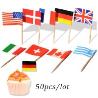 ۩ 50pcs Disposable Multi National Flag Stick Cake Toper Flag Fruit Stick Cocktail Cake Steak Toothpick Food Decoration Bar