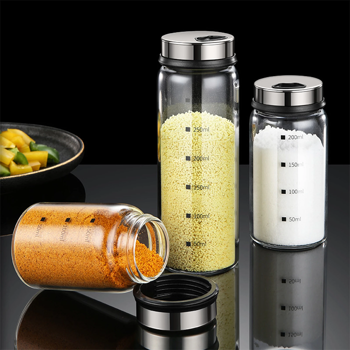 Glass Spice Jar Stainless Steel Lid Seasoning Bottle Condiment Bottle
