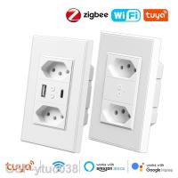 2023ytuc038 Tuya WiFi /Zigbee บราซิลปลั๊กเสียบ20A 10A ผนัง USB พร้อมพอร์ตควบคุมเสียงชนิด C สำหรับบ้าน Alexa