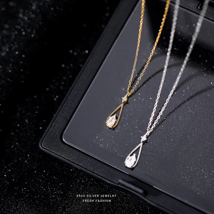 fashion-necklace-simple-clavicle-chain-necklace-french-vintage-necklace-water-drop-necklace-shining-zircon-pendant-necklace