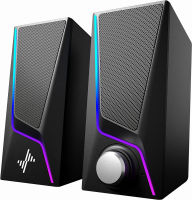 Nylavee Computer Speakers, RGB PC Speakers with 6 Colorful LED Modes, USB Powered Computer Speakers for Desktop with 2 Bass-Boost Ports, 2 Speaker Units and 3.5mm Aux-in Cable for PC, Laptop, Tablet, Phone Black