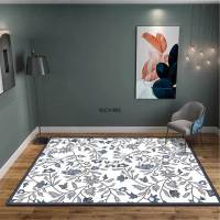 2022 New American Pastoral Imitation Cashmere Fresh Gray Blue Flower Flowers White Living Room Bedroom Bedside Car Floor Mat