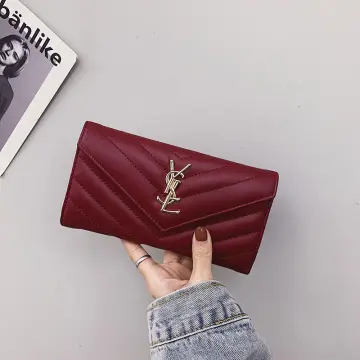Yves Saint Laurent Paris YSL Cassandra Leather Long Wallet Fuchsia Pink Box  | eBay