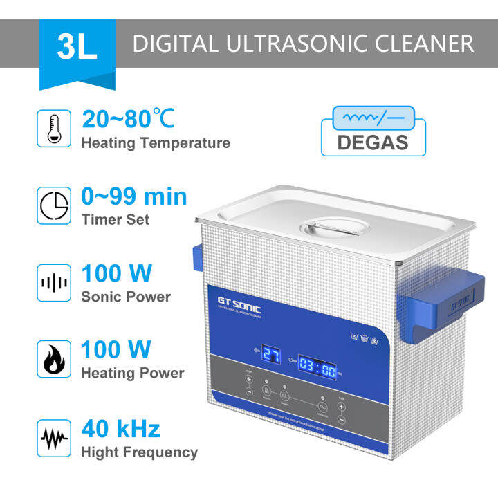 GT SONIC 3L Ultrasonic Cleaner Bath Heater Timer Stainless Tank