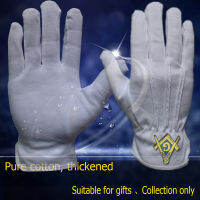 ถุงมือผ้าฝ้าย Masonic Regalimasonic พร้อมโลโก้ปักสี่เหลี่ยมและเข็มทิศสีน้ำเงิน