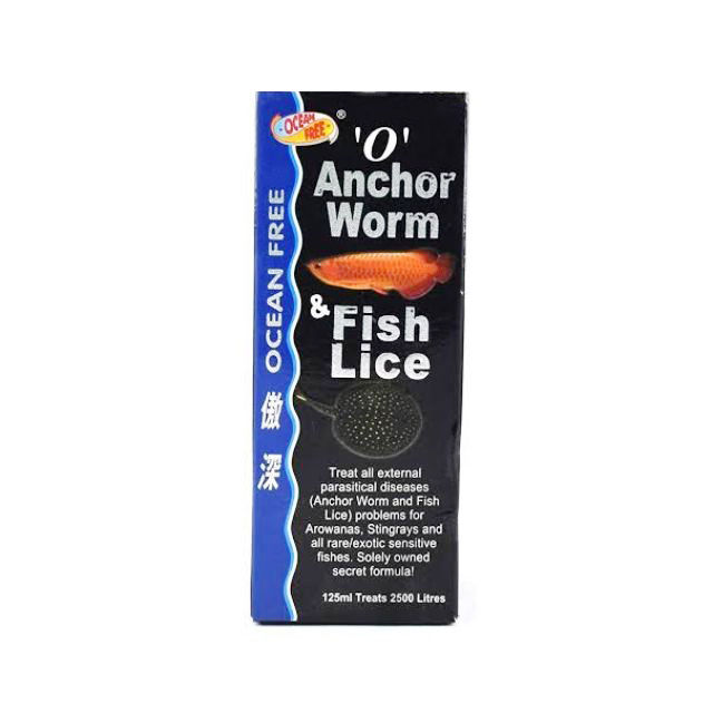 ocean-free-o-anchor-worm-fish-lice-ผลิตภัณฑ์-กำจัดเห็บ-หนอนสมอ-พยาธิ-ในปลามังกร-และกระเบน-125-ml
