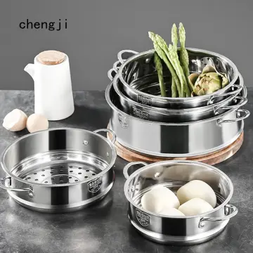 Stainless Steel Steamer Pot For Cooking 2-tier Steaming Pot With Ear For  Dumplings Vegetables Dishes