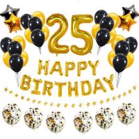 38pcs Number 25 Foil Latex Balloons 25th Happy Birthday Party Decoration Adult 25 Years Old 52 52th Birthday Man Woman Supplies Balloons