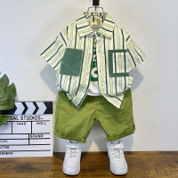 Boys Summer Suit Fashionable Vest Short Sleeve Shirt Shorts 2023 New Fashion Baby Thin Childrens Clothes