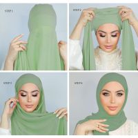 Pin Free Instant Chiffon Hijab Scarf With Undercaps Muslim Women HIjabs With Inner Caps Underscarf Caps Islam Muslim Headscarf