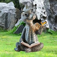 Garden Statue Realistic Decorative Resin Butterflies Baby Dragon Reading Book Sculpture Figurine for Garden Outdoor Jardin