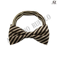 ANGELINO RUFOLO Bow Tie ผ้าไหมพิมพ์ลายคุณภาพเยี่ยม โบว์หูกระต่ายผู้ชาย ดีไซน์ Stripe Pattern สีน้ำตาล-ครีม