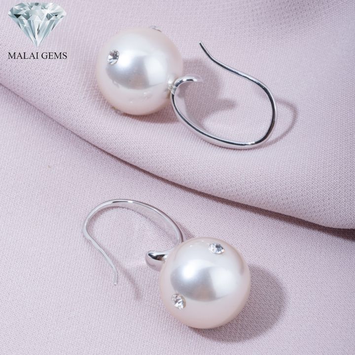 malai-gems-ต่างหูมุก-เงินแท้-silver-925-เพชรสวิส-cz-เคลือบทองคำขาว-รุ่น-11011993-แถมกล่อง-ต่างหูเพชร-ต่างหูเงินแท้