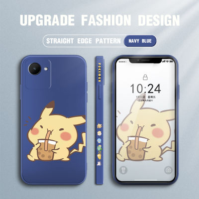 เคส GGK สำหรับ Realme C30S เคสโทรศัพท์ดีไซน์ด้านข้างการ์ตูน Pikachu น่ารักขอบสี่เหลี่ยม Pocket Monster ปลอกซิลิโคนของเหลวเคสกล้องคลุมทั้งหมด