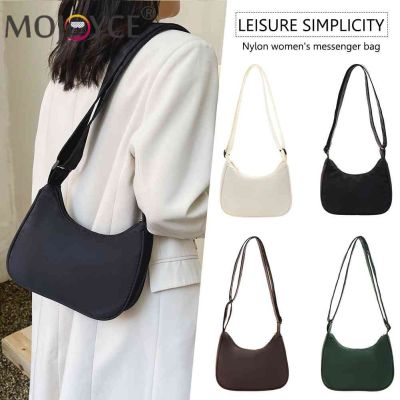 Women Nylon Solid Color Armpit Bag Lady Designer Zipper Small Crescent Phone Shoulder Bag Pure Color All-match Travel Handbags