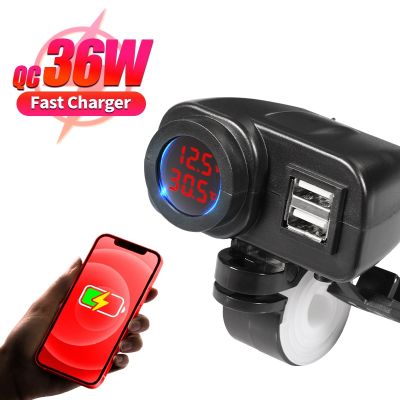 36W QC3.0 Usb C Charger Motorcycle Quick Charge Plug Kit Voltage Temperature Display Cable Switch On/Off Waterproof 12V Adapter