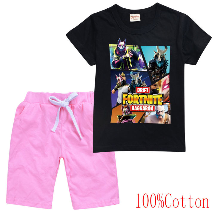 fortnites-เสื้อยืดชุดสาวเด็กแขนสั้นเสื้อทีกางเกงขาสั้น8353สบายๆการ์ตูนกางเกงขาสั้นใหม่บุคลิกภาพเสื้อยืดแฟชั่นใหม่