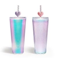 New 775ML Gradient Diamond Cup With Straw Large Capacity Creative Sparkling Diamond Mug Cute Water Drink Coffee Bottle Girl Gift