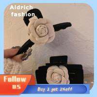 ALDRICH แฟชั่น2ชิ้นพลาสติกที่หนีบผมกำมะหยี่สีดำและสีขาวสีดำกำไลกำมะหยี่แฟชั่น Camellia ย้อนยุคที่หนีบผมปากปลาฉลาม3มิติ