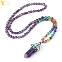 【YF】◘  CSJA 7 Chakras Reiki Gem Stone Necklace Hexagonal of Pendant  Pink Tiger Jewelry G787