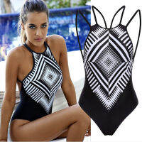 【CW】 Swimsuit Women Geometric Printed Bikini Backless Push Up Padded ชุดว่ายน้ำชุดว่ายน้ำ Monokini