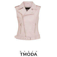 TMODA245 Za New Fashion Women Spring Autunm Pink Faux Leather Vest Jackets Lady Bomber Motorcycle Cool Outerwear Coat with Belt