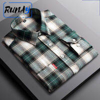 RUNAY Famusa เสื้อเชิ้ตลายสก๊อตขัดแขนยาวสำหรับผู้ชาย,เสื้อคลุมเทรนด์วัยรุ่นสไตล์ฤดูใบไม้ผลิและฤดูใบไม้ร่วงเสื้อเชิ้ตลำลองเกรดสูงนิ้ว