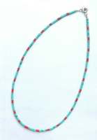 สร้อยคอหินปะการัง สร้อยคอหินเทอร์ควอยซ์ แฮนเมด สร้อยคอหินเม็ดเล็ก Tiny Turquoise, Coral beads Necklace