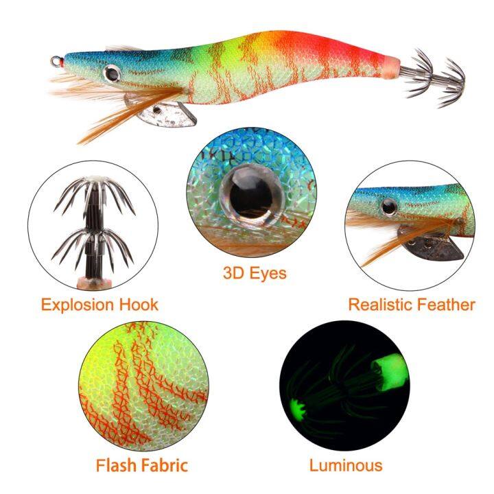 30ชิ้น-20ชิ้น-10ชิ้นกุ้งตกปลาไม้ล่อปลาหมึกจิ๊กตะขอตกปลาหมึกหมึกยักษ์เหยื่อแข็งเหยื่อกระตุกเทียม