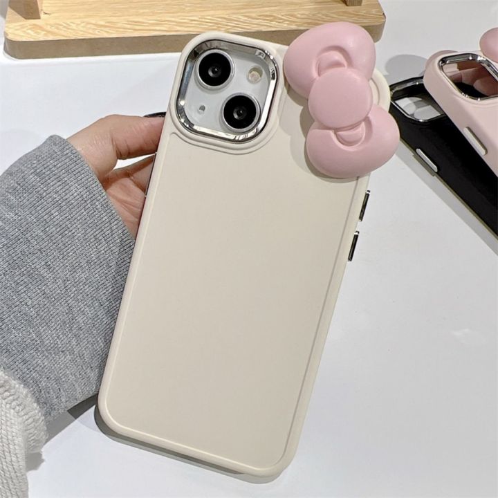 เคสซิลิโคนนิ่มผูกโบว์สีชมพู3d-น่ารักสไตล์เกาหลี11-12เคส-xr-13สำหรับสี14กันกระแทก-pro-x-iphone-soild