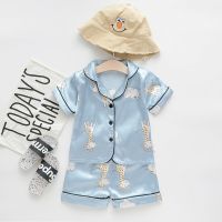 [COD] Furui a generation of childrens summer new blue deer pajamas two-piece suit short-sleeved single-breasted