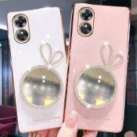 เคสใส่โทรศัพท์ OPPO A58 A78 2023สไตล์ใหม่เคสนิ่มประดับด้วยพลอยเทียมกระต่ายปกกระจกแต่งหน้าเคสมือถือ OppoA78NFC OppoA58