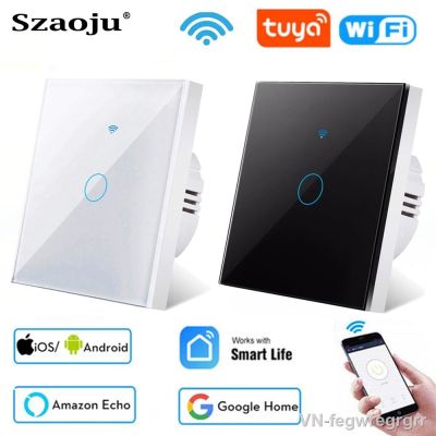 Szaoju Tuya WiFi Touch Switch Wall Smart Light Switch 1/2/3 Gang Zero/Single Fire Line Smart Life Alexa Google Home 433RF Remote