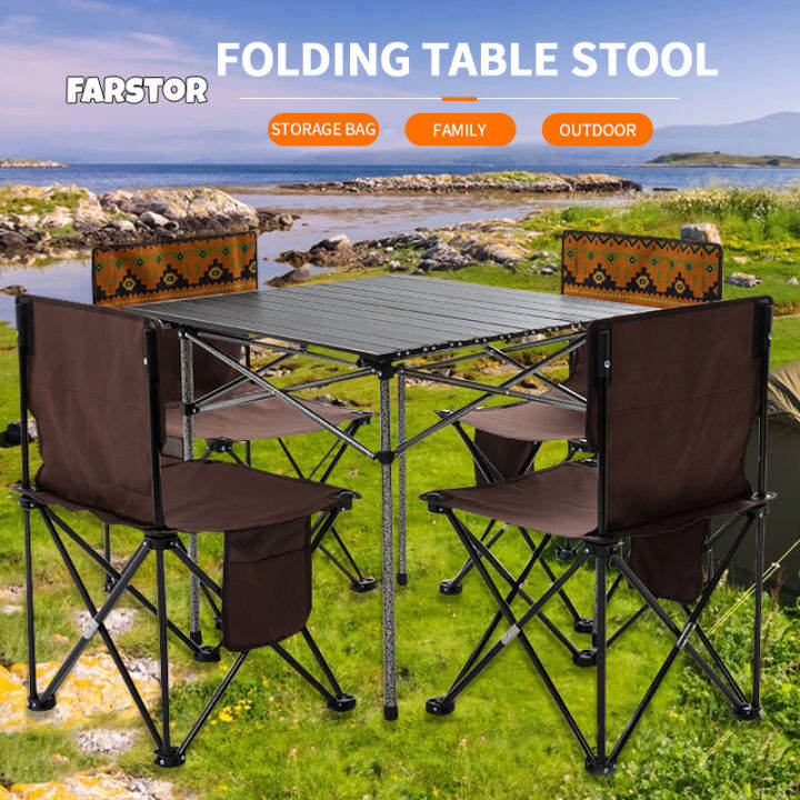 Outdoor Folding Table and Chairs Portable 5 Pcs Set Camping Table Chair ...