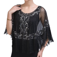 Alle Jahr Passt 1920S Schal Wraps Verschönert Perlen Pailletten Fringe Abend Cape Sheer Mesh ut Schal Cover Up Für Hochzeit Party