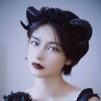 【LZ】¤♟  Handmade Gothic Black Lace Headband chifres do diabo Acessórios Cosplay Hoop cabelo cabeça desgaste Halloween